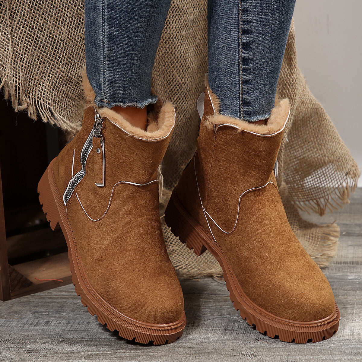 Trendy Women's Short Suede Fur Snow Boots for Winter