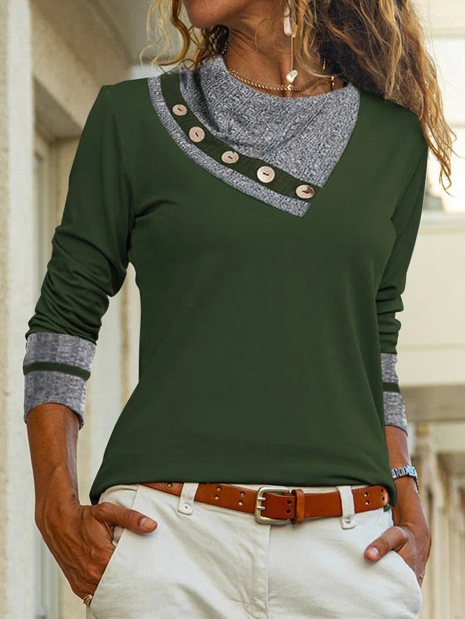 Autumn & Winter Solid Color Lapel Short Long Sleeve Casual Top