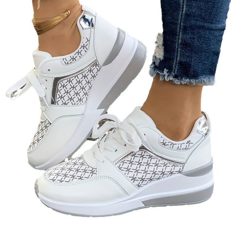 Women's Casual Lace-Up Sports Shoes with Thick Sole and Lightweight Design