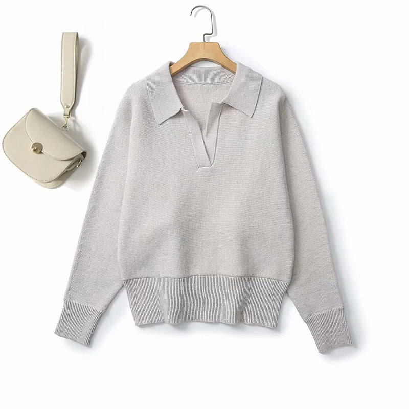 Women's Winter Wool-Blend Sweater with Batwing Sleeves, V-Neck, and Long Sleeves