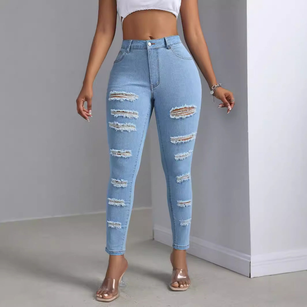 Fashionable Women's Ripped Jeans Trousers