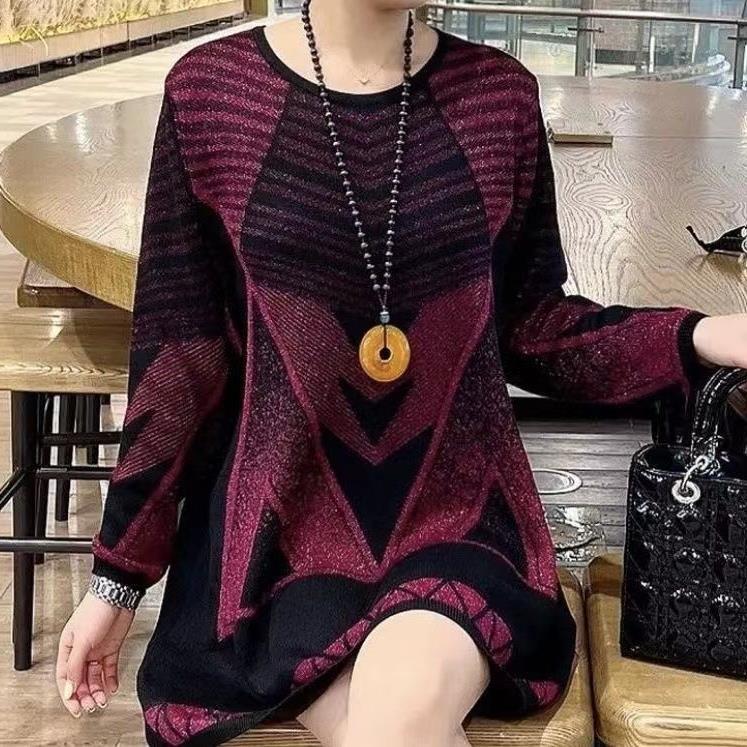 New Mid-Length Round Neck Geometric Sweater for Autumn & Winter