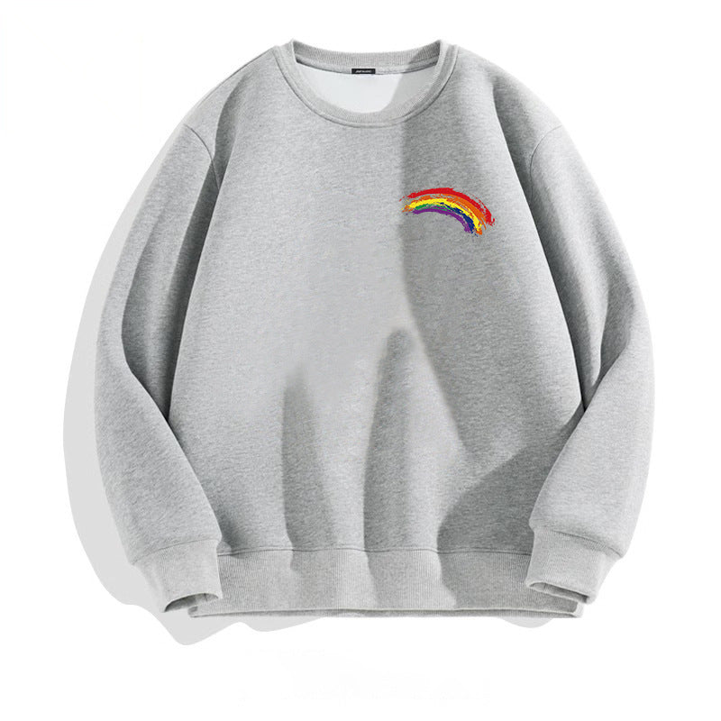 Women's Long-Sleeved Solid Color Sweater with Rainbow Print