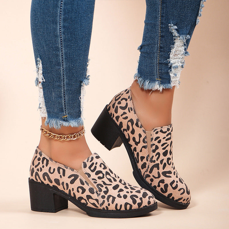 Women's Fashion Leopard Print Chunky Heel Sandals