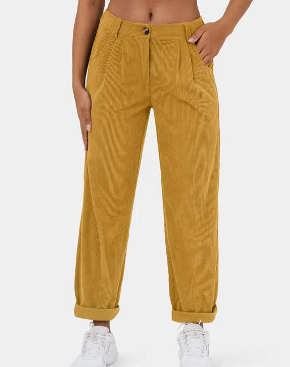 Women's High-Waist Casual Pants, Solid Color Loose Straight-Leg Trousers