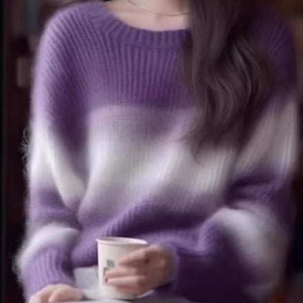 Purple Striped Soft Wool Knit Sweater