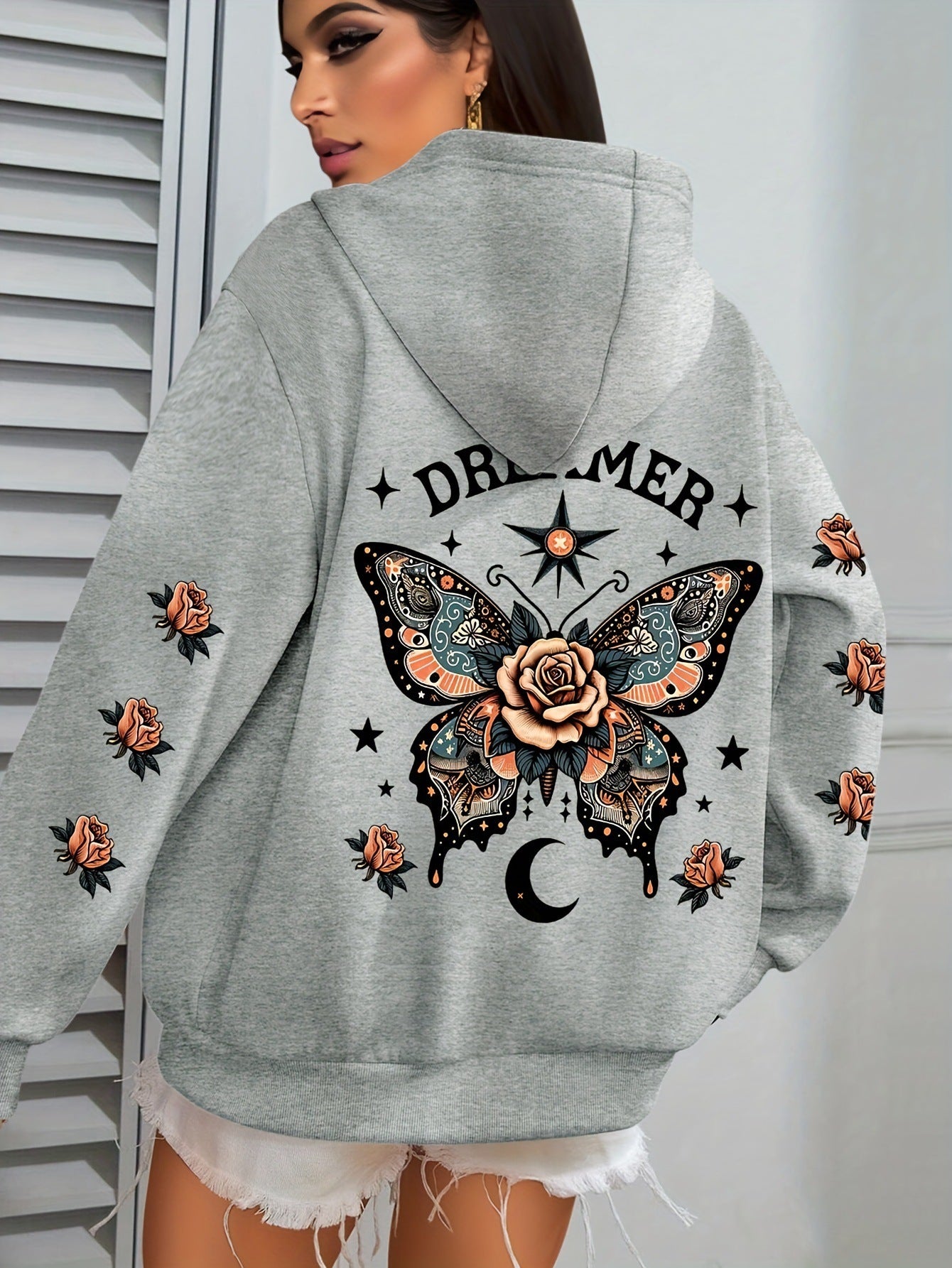 Casual Drawstring Hoodie with Letter Print