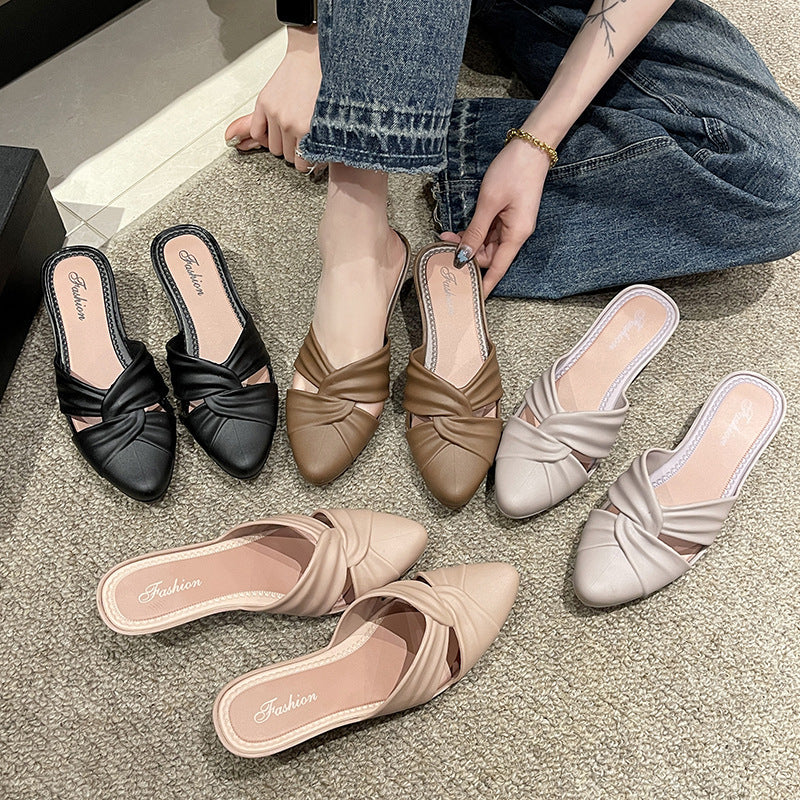 Summer Fashion Pointed-Toe Solid Color Semi-Slippers