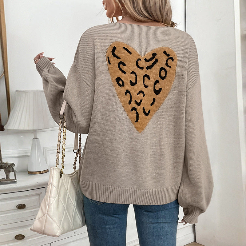 Women's Lace-Up Back Love V-Neck Cardigan