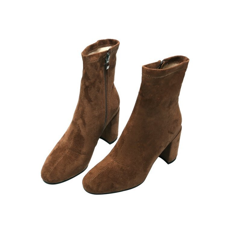 Women's Pointed Toe Suede Stretch Mid-Calf Martin Boots