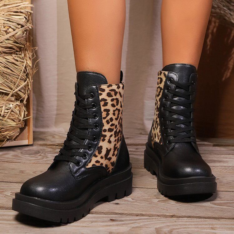 Women's Plus-Size Leopard Print Splice Martin Boots