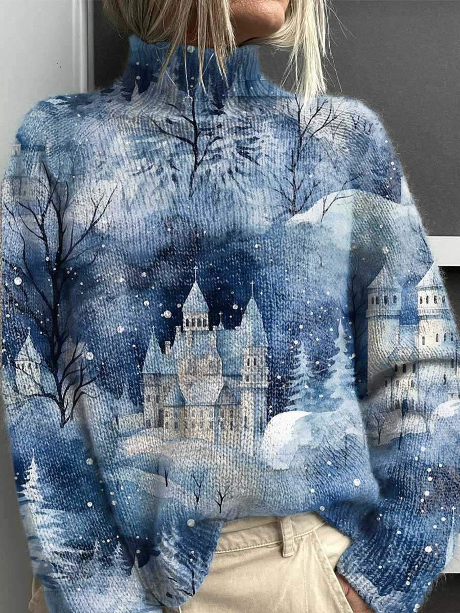 Christmas Abstract Print Casual Cloak Coat Cardigan Sweater