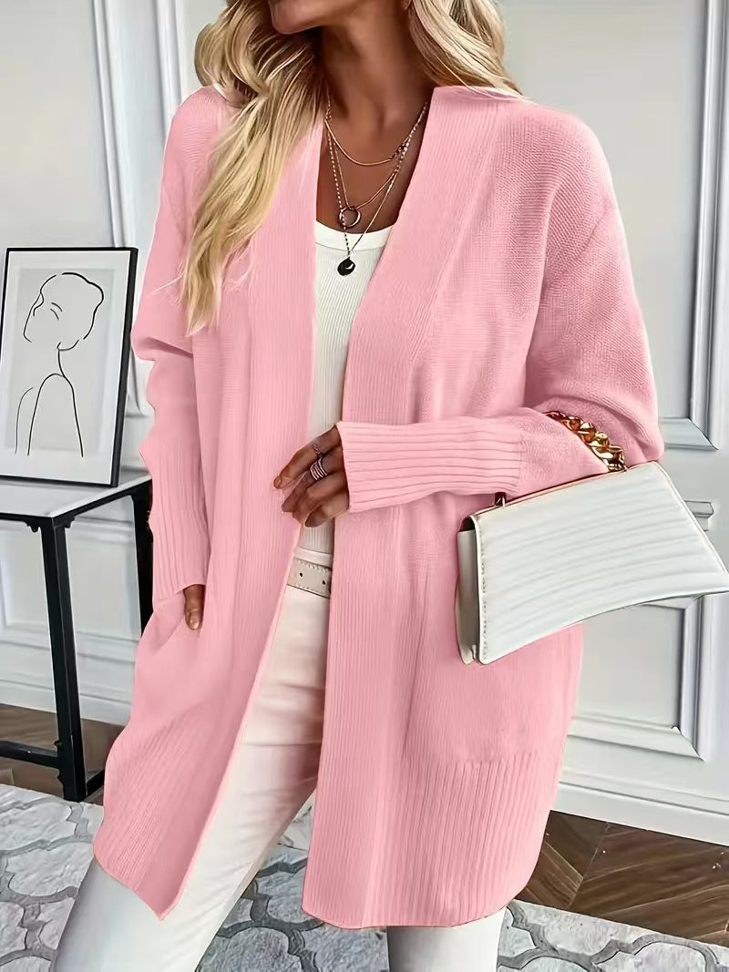 Plus Size Women's Solid Color Casual Knit Cardigan