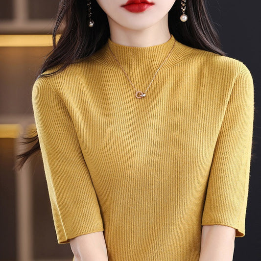 Spring New Half-Turtleneck Half-Sleeve Women's Bottoming Sweater