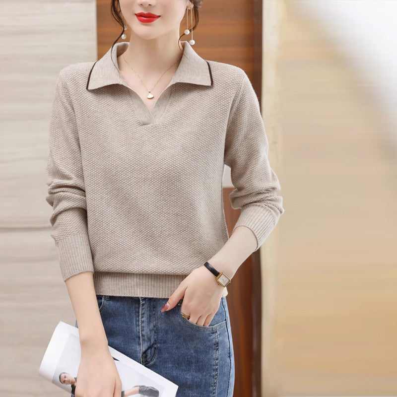 New Spring & Autumn Polo Collar Top – Western Style Fashion Sweater