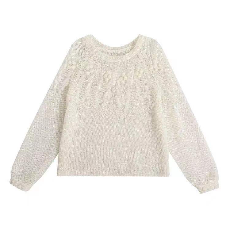 Women's Retro Chic White Mohair Sweater - High-Grade Elegance