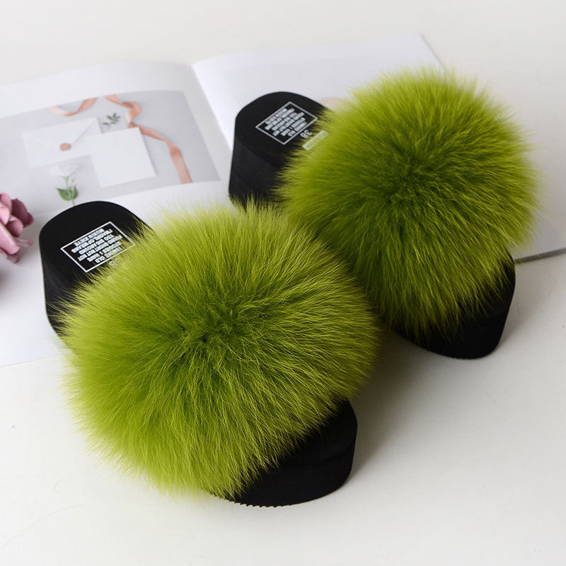 New Fox Fur Women Sandals Height Increasing Casual