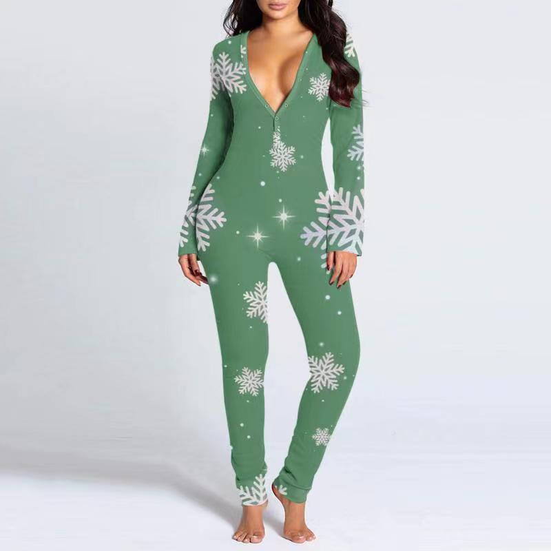 Women's Printed Button-Up Tight Jumpsuit