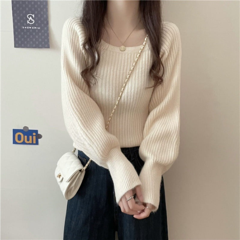 Western Style Low Collar Slim-Fit Long Sleeve Sweater Top