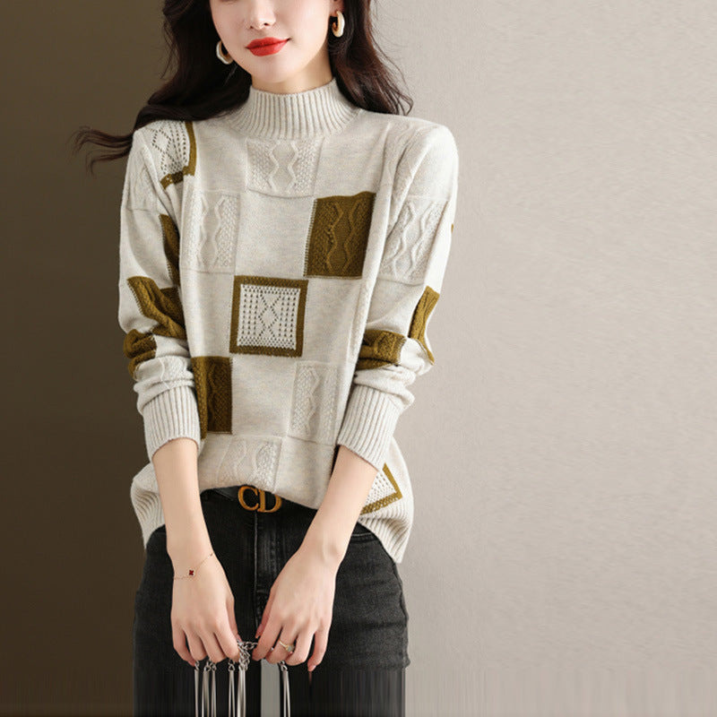 Autumn & Winter Women's Loose-Fit Extra Large Size Mock Neck Sweater