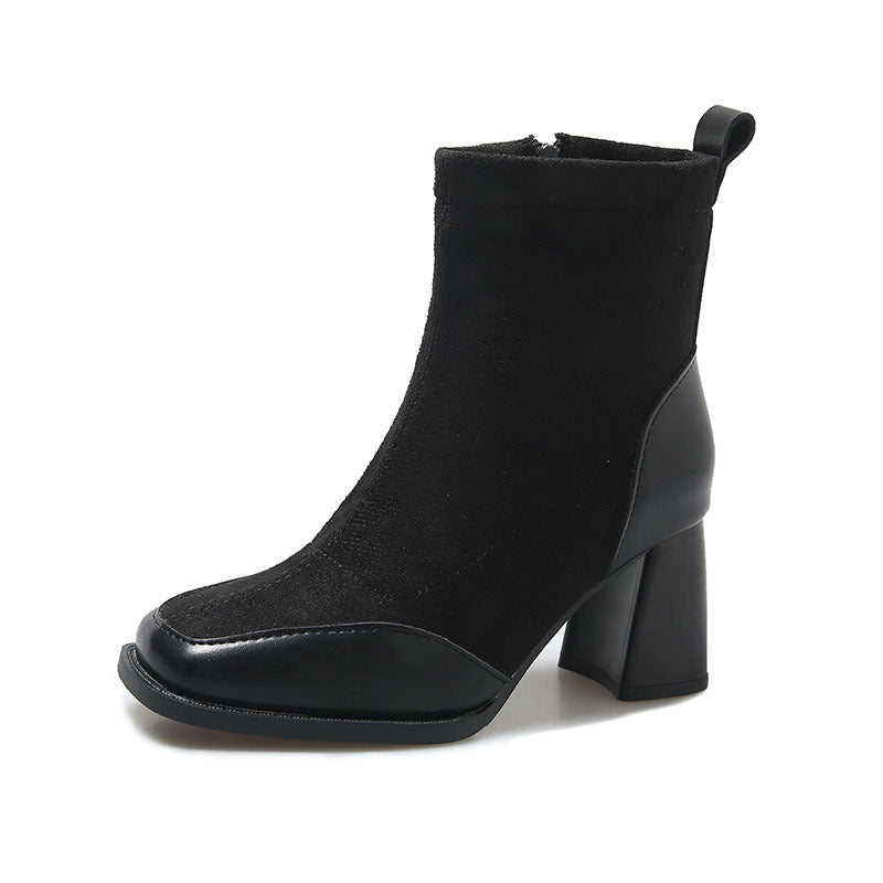 British Style Chunky Heel Booties for Wide Feet