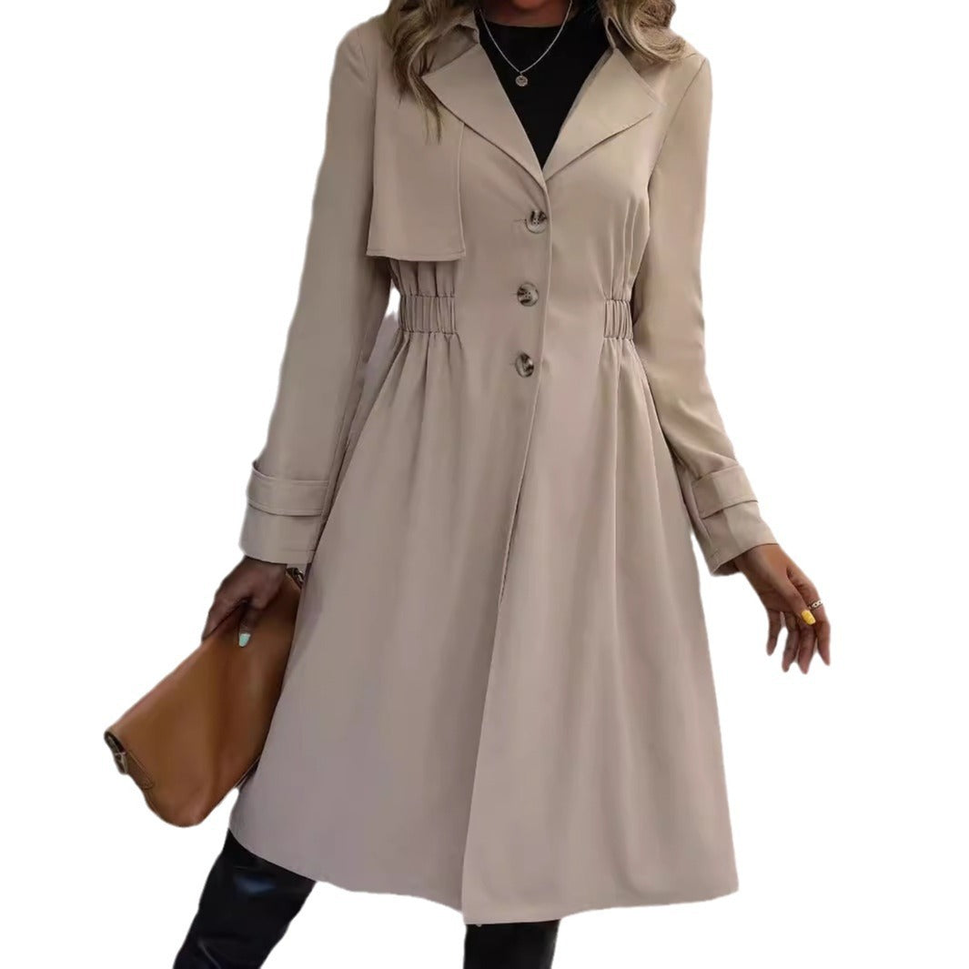 Long-Waist Cotton Fashion Jacket with Long Sleeves and Trench Coat Style