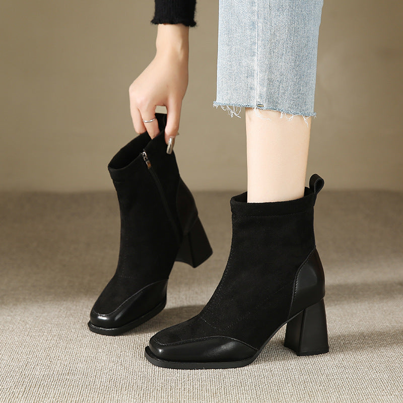 British Style Chunky Heel Booties for Wide Feet