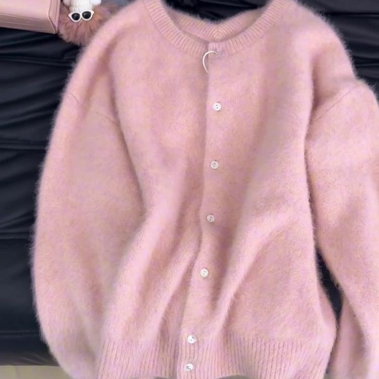 Women's Soft Raccoon Velvet Sweater – Gentle Cherry Pink Knitwear