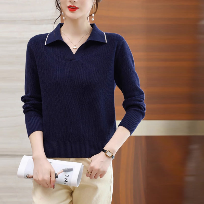 New Spring & Autumn Polo Collar Top – Western Style Fashion Sweater