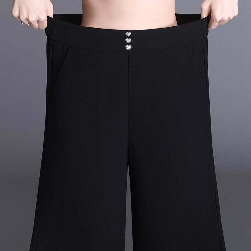 High-Waist Loose-Fit Slimming Black Cropped Chiffon Drape Pants