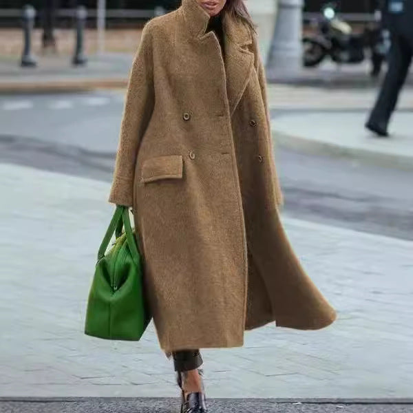 Pure Color Woolen Coat for Warmth