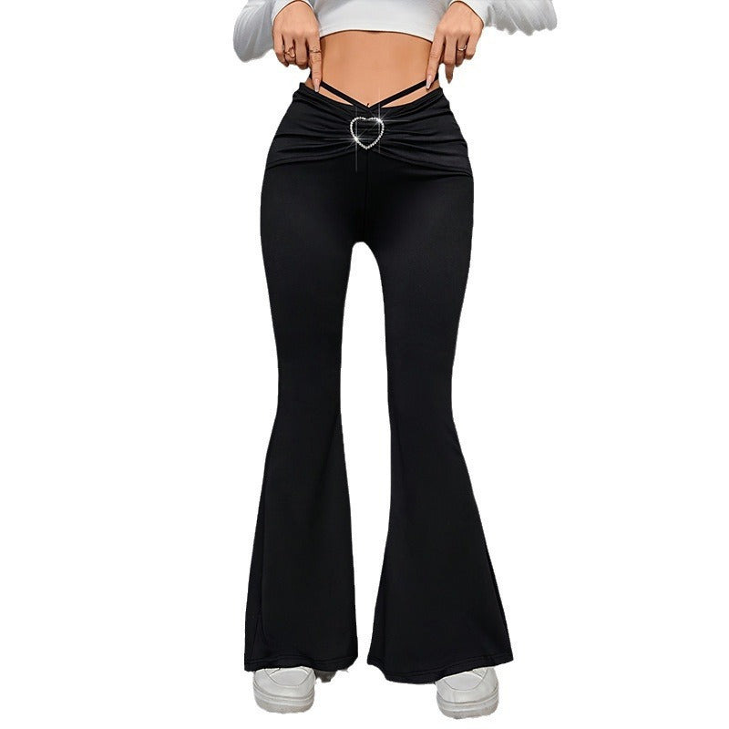 Women's Pants with Heart Buckle and Slingback Design