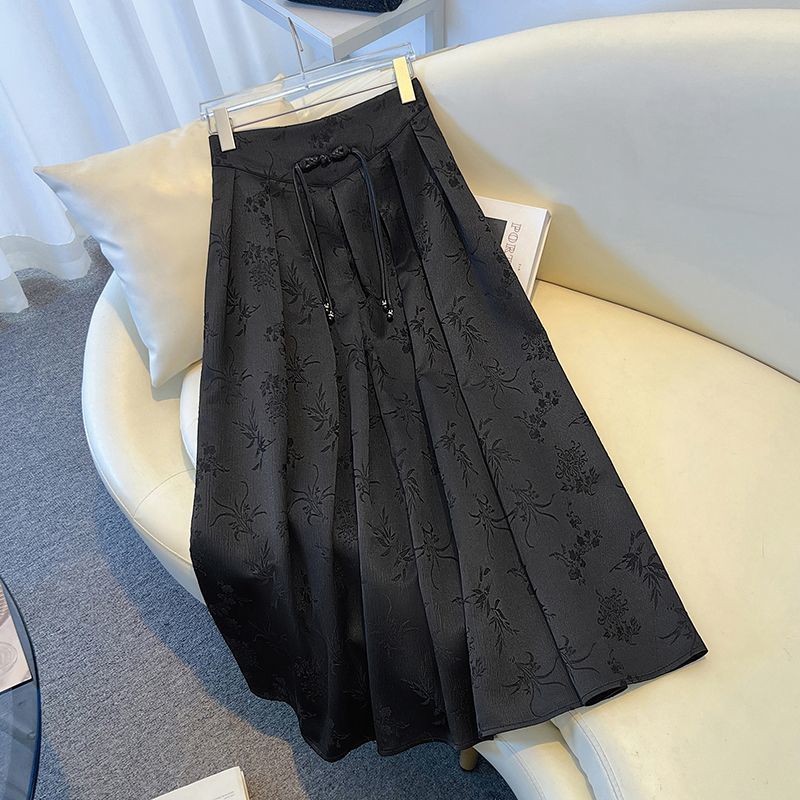 Plus-size New Chinese-style Black Midi Skirt