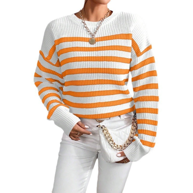 Women's Classic Striped Knit Top with Inner Layer Design