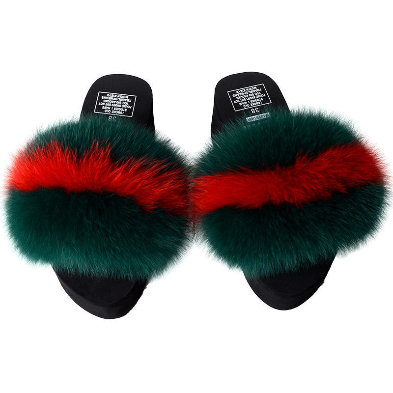 New Fox Fur Women Sandals Height Increasing Casual