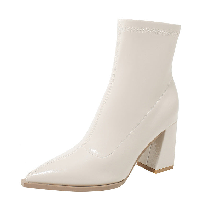 Women's White Skinny Boots for Autumn and Winter