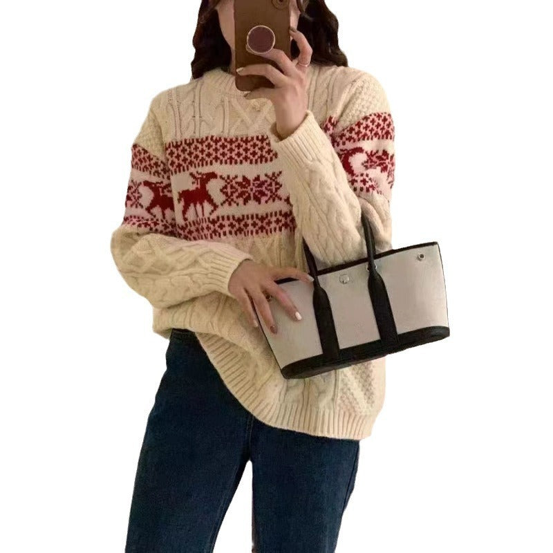 Women's Loose-Fit Jacquard Pullover Sweater