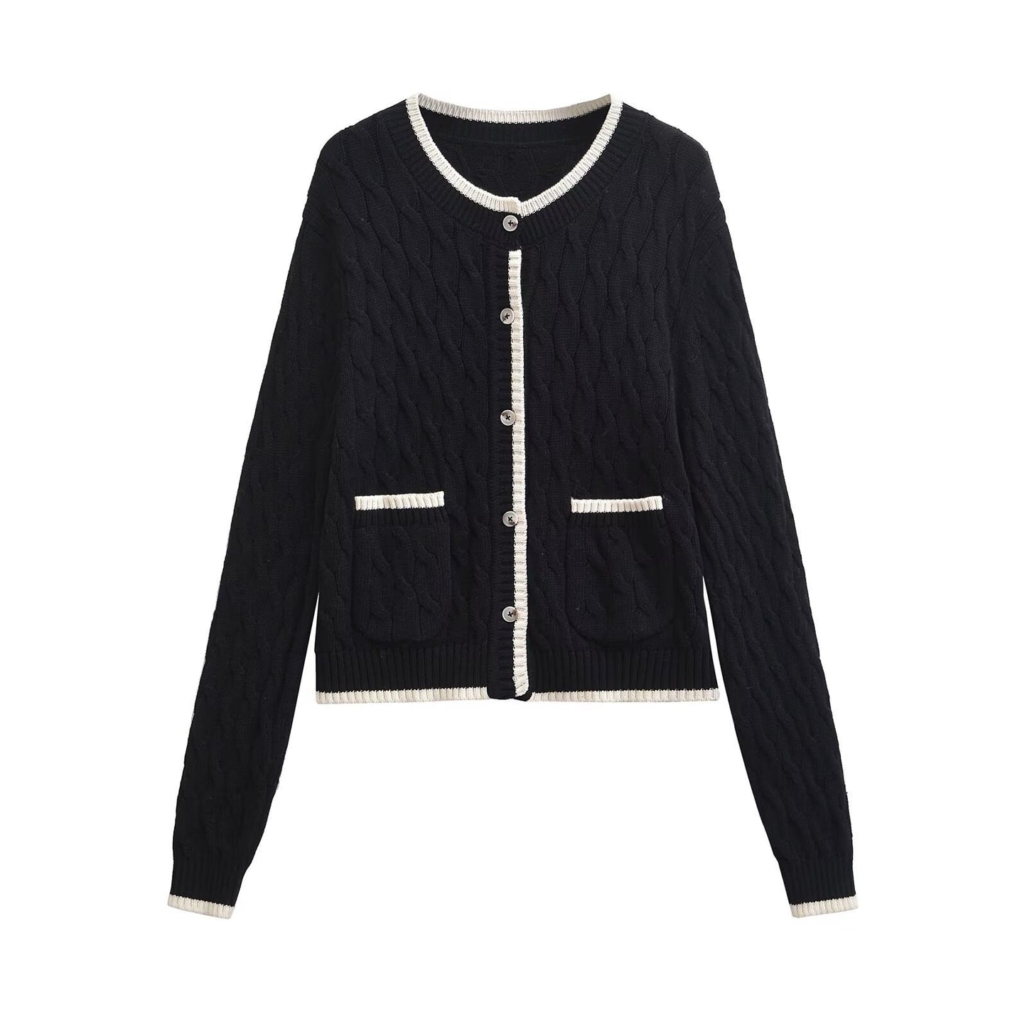 Women's Long-Sleeved Button-Down Twisted Knit Cardigan