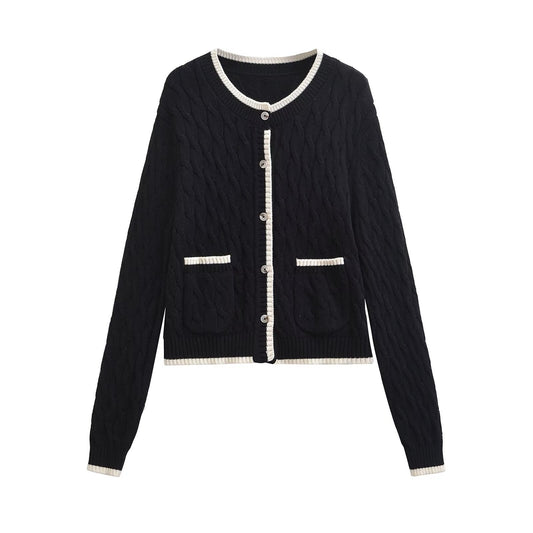 Women's Long-Sleeved Button-Down Twisted Knit Cardigan