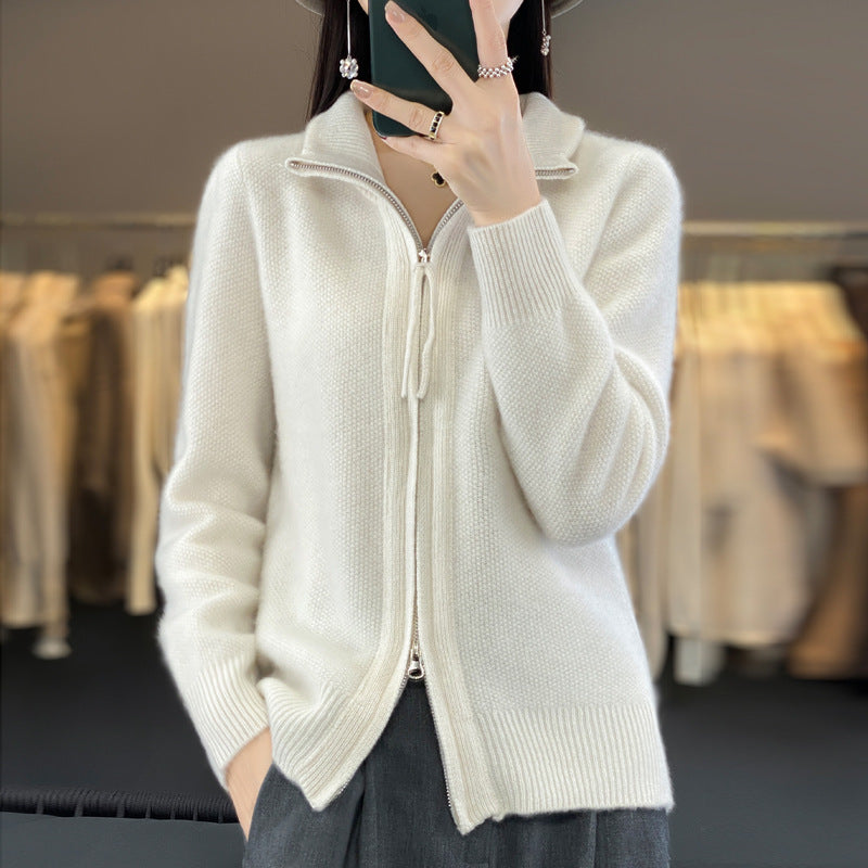 New Half-Turtleneck Short Sleeve Retro Solid Color Sweater Coat for Women