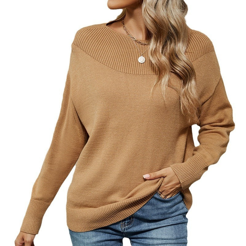 Women's Off-Shoulder Pullover Sweater - Comfortable Long Sleeve Design