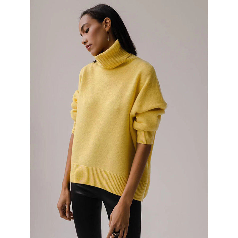 Cozy High Polo Collar Solid Color Pullover