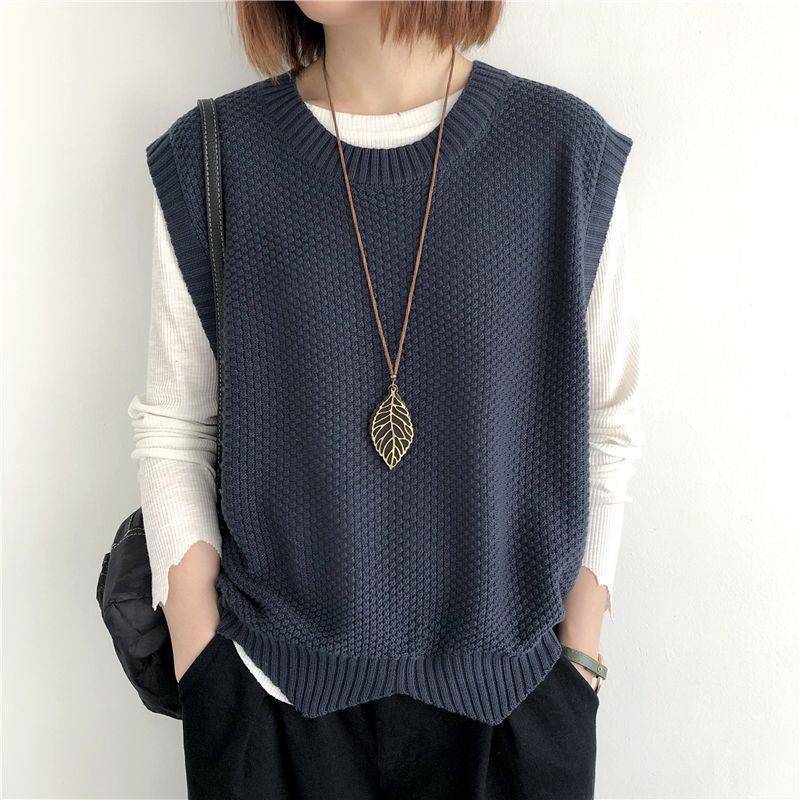 Women's Knitted Vest – Solid Color, Loose Round Neck, Irregular Pullover Short Crop Top Outerwear