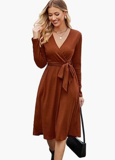 Mid-Length Dress with Belt and Pockets