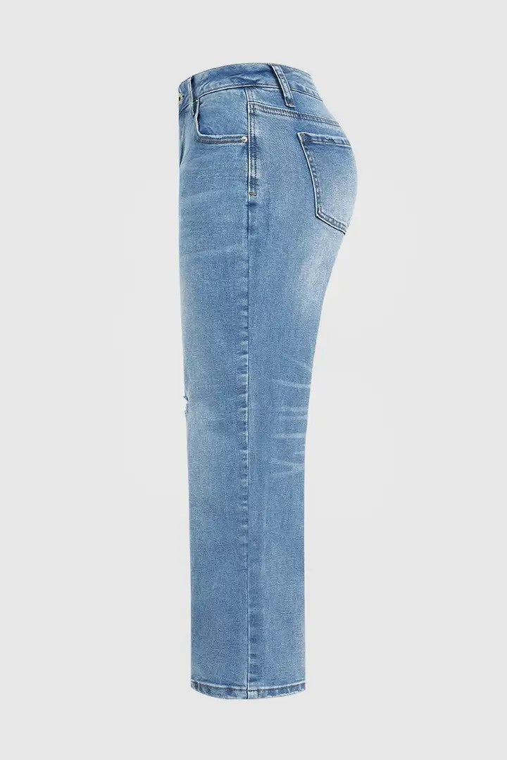 Low-Rise Cropped Boyfriend Jeans For Women, With A Distressed Raw Hem, Casual Light Wash Pants