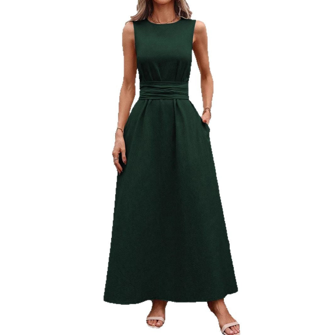 Women's Solid Color Round Neck Sleeveless Loose Casual Dress
