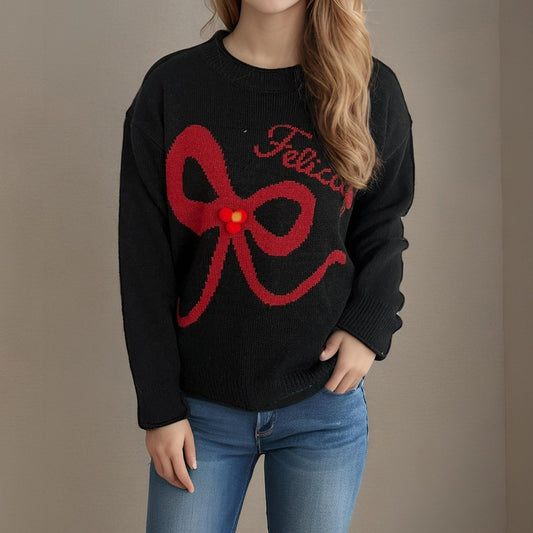 New Autumn Women's Round Neck Sweater with Contrast Color Design