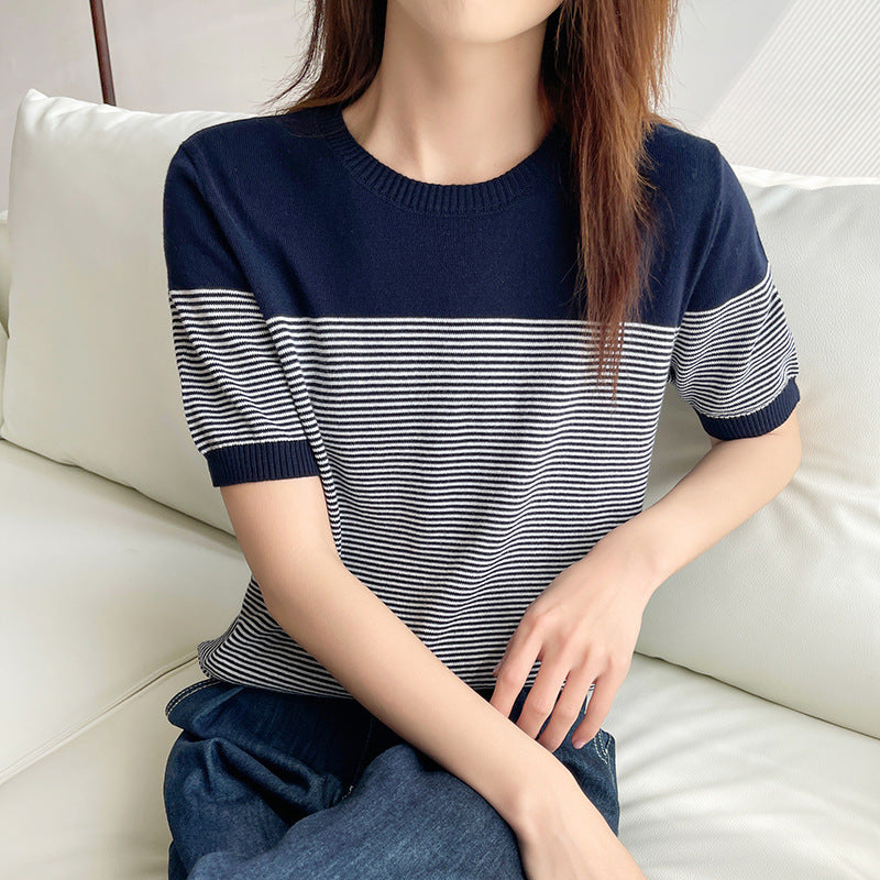 Women's Fashion Striped Cotton Knit T-shirt