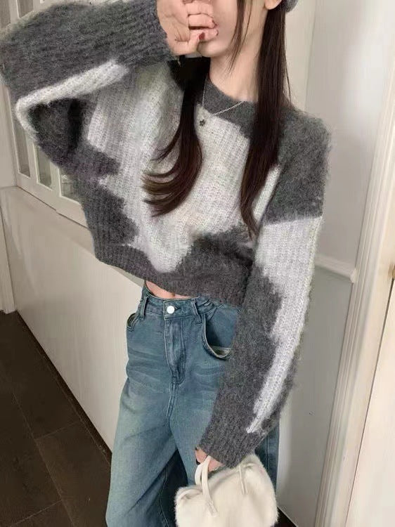 Contrast Color Crew Neck Pullover Sweater