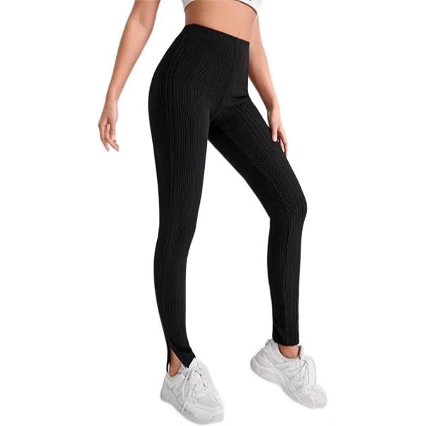 Women's High-Waist Leggings with Fur Lining, Solid Color, Drawstring, Tight and Warm